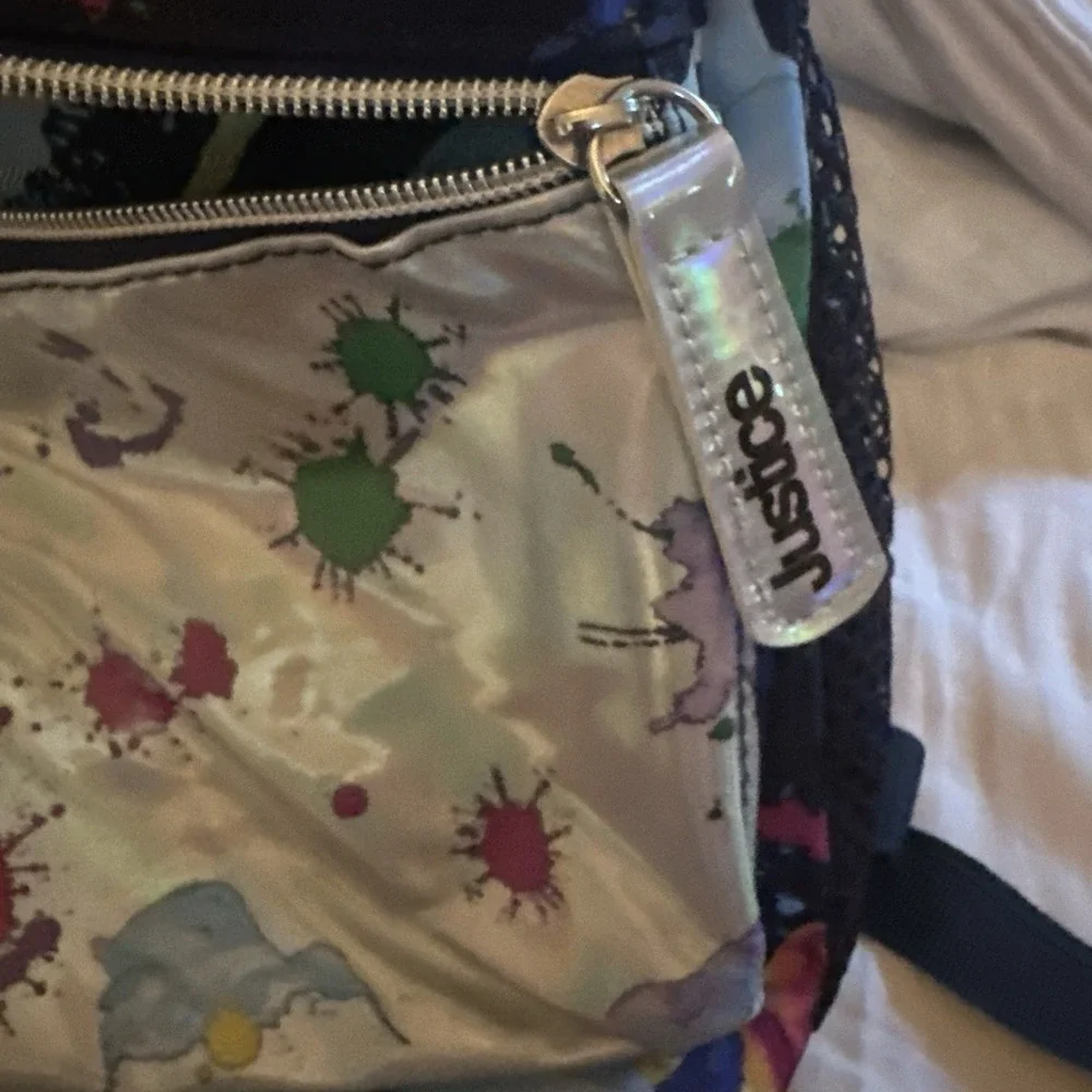 Justice 2004 Exclusive Backpack Paint Splatter  Iridescent Front Pocket 17
